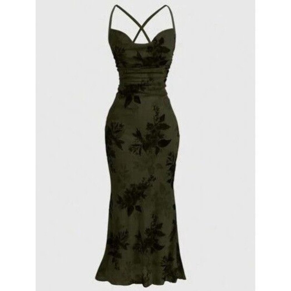 Romwe NWT Dress Fairycore Whims goth Green Black Mesh Cami Slip Small XL - Picture 1 of 8